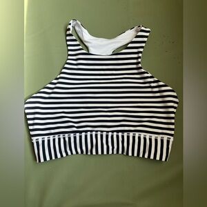 Athleta High Neck Racerback Sports Bra Navy White Stripe Size S